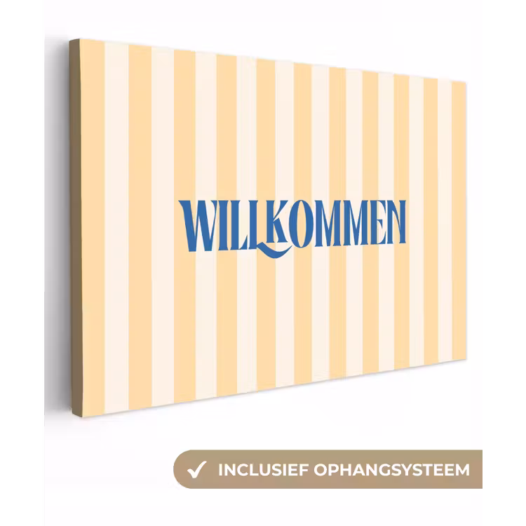 Blauw - Geel - Strepen - Willkommen canvas 2cm klein -3d