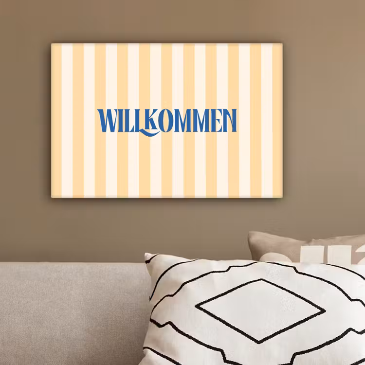 Blauw - Geel - Strepen - Willkommen canvas 2cm klein -sfeer3