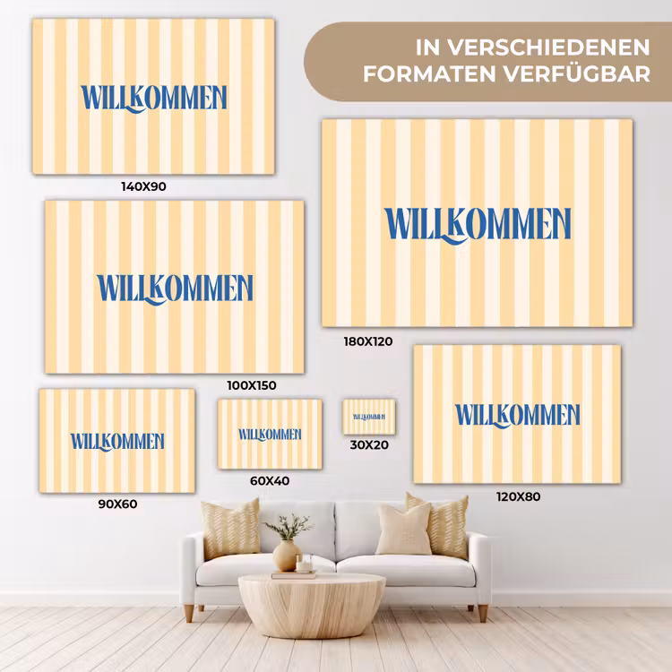 Blauw - Geel - Strepen - Willkommen canvas 2cm klein -Xsfeer8_DE