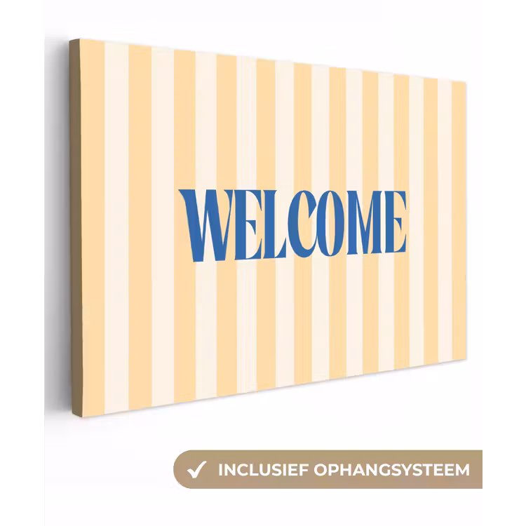Blauw - Geel - Strepen - Welcome canvas 2cm klein -3d