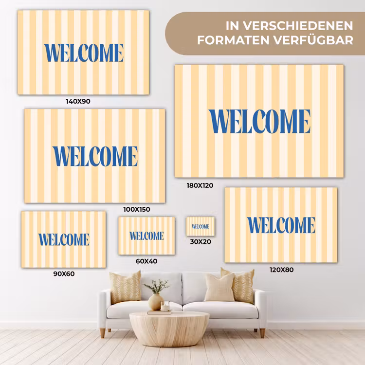 Blauw - Geel - Strepen - Welcome canvas 2cm klein -Xsfeer8_DE