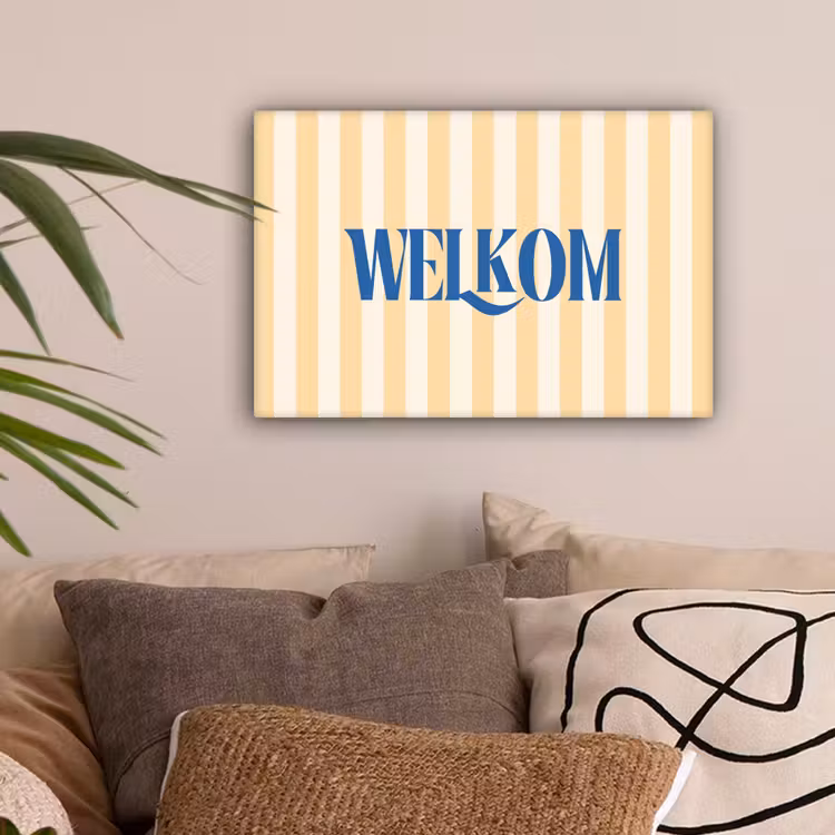 Blauw - Geel - Strepen - Welkom canvas 2cm klein -sfeer1