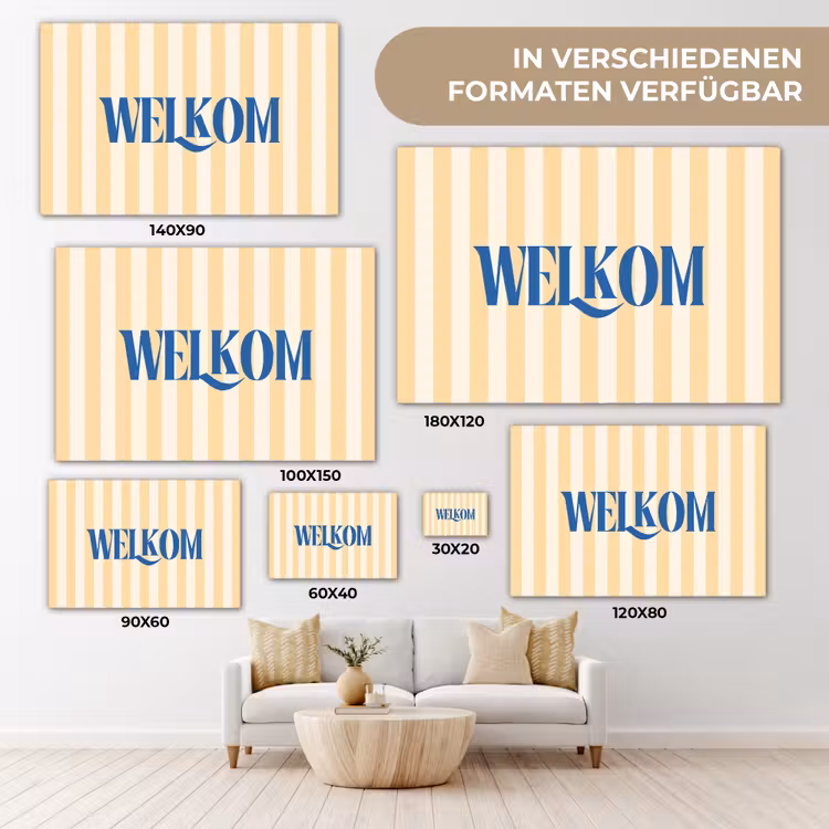 Blauw - Geel - Strepen - Welkom canvas 2cm klein -Xsfeer8_DE