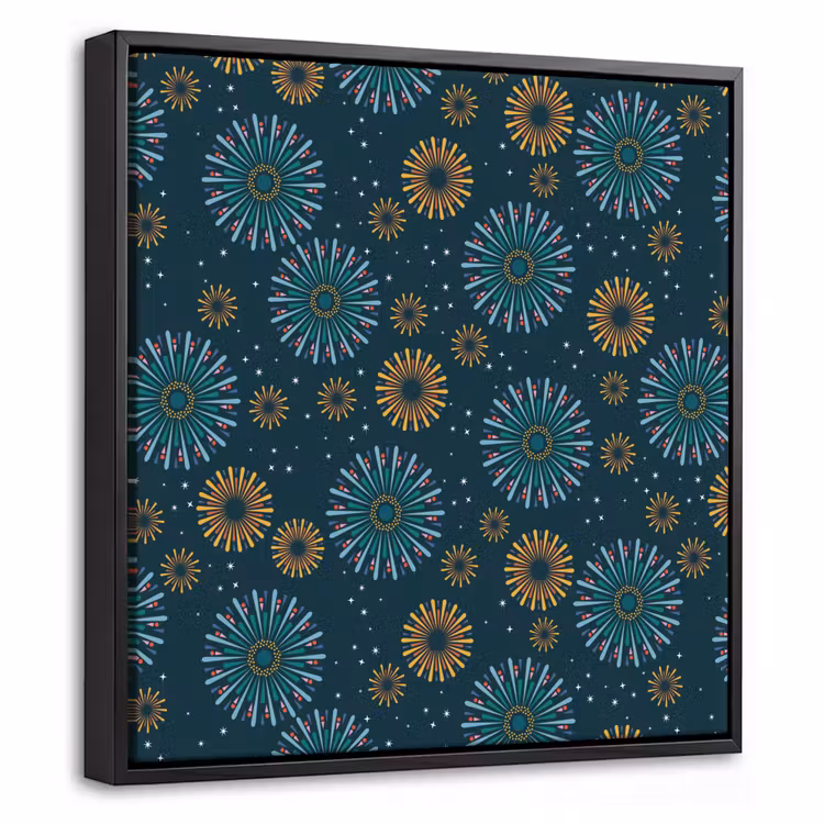 Blauw - Patroon - Retro Canvas met baklijst klein 1124 -threedimensional_3d_global