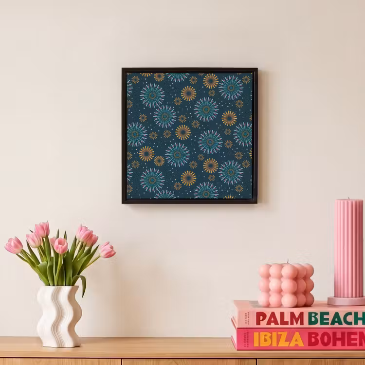 Blauw - Patroon - Retro Canvas met baklijst klein 1124 -atmosphere_sfeer1_global