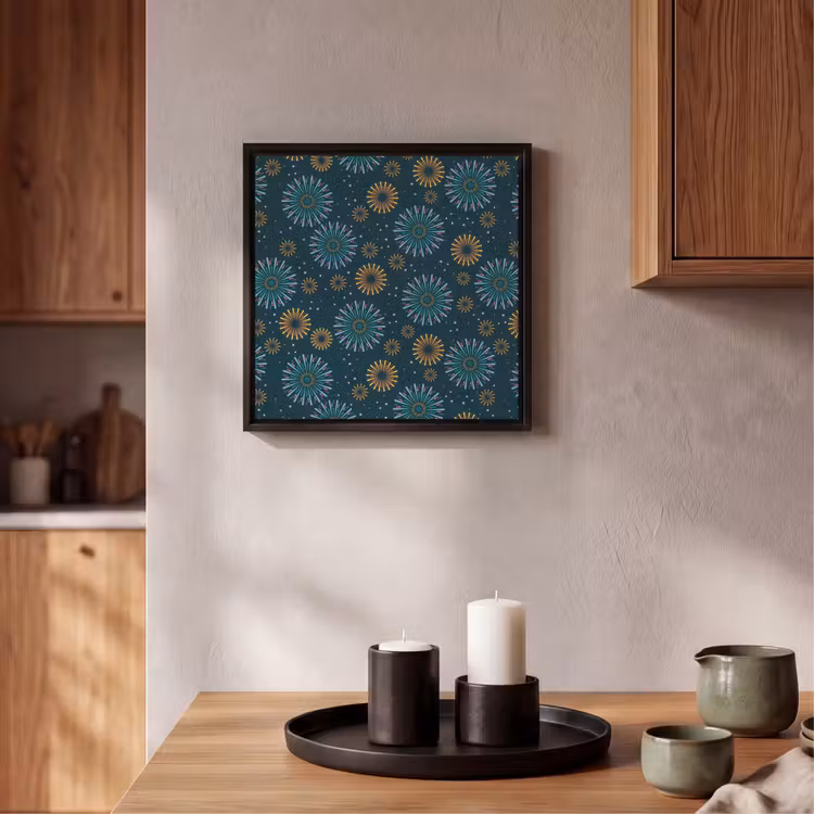 Blauw - Patroon - Retro Canvas met baklijst klein 1124 -atmosphere_sfeer2_global
