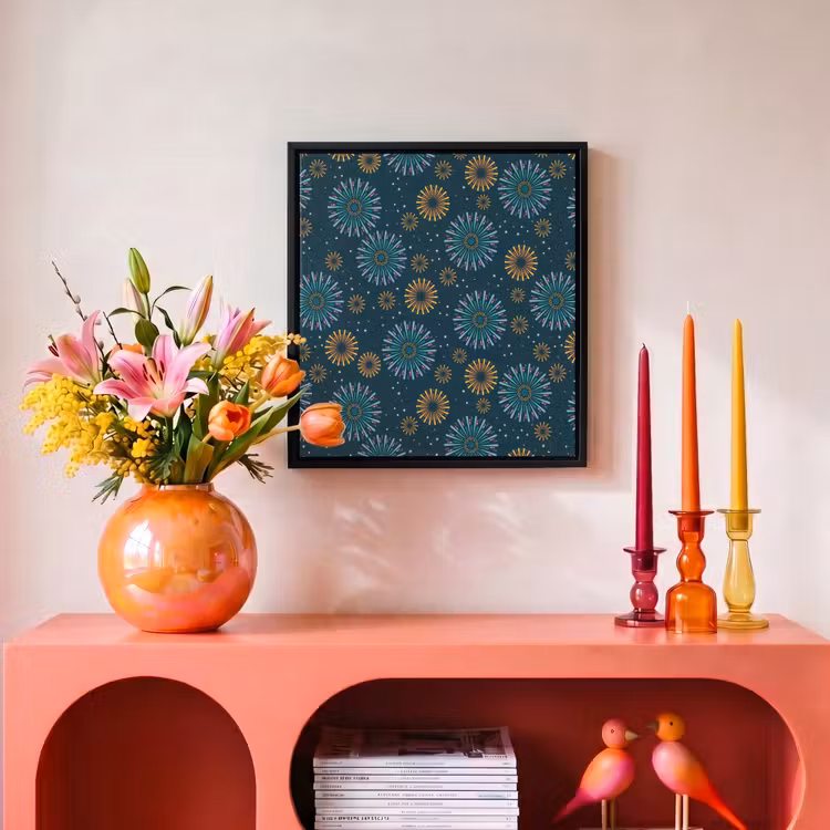 Blauw - Patroon - Retro Canvas met baklijst klein 1124 -atmosphere_sfeer3_global