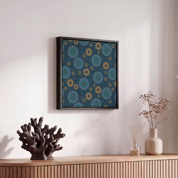 Blauw - Patroon - Retro Canvas met baklijst klein 1124 -atmosphere_sfeer4_global
