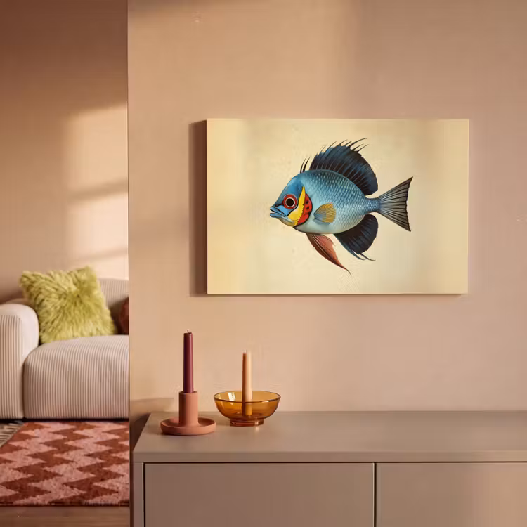 Blauw - Kieuwen - Vis - Illustratie canvas 2cm klein -sfeer1