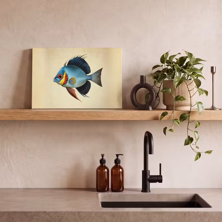Blauw - Kieuwen - Vis - Illustratie canvas 2cm klein -sfeer3