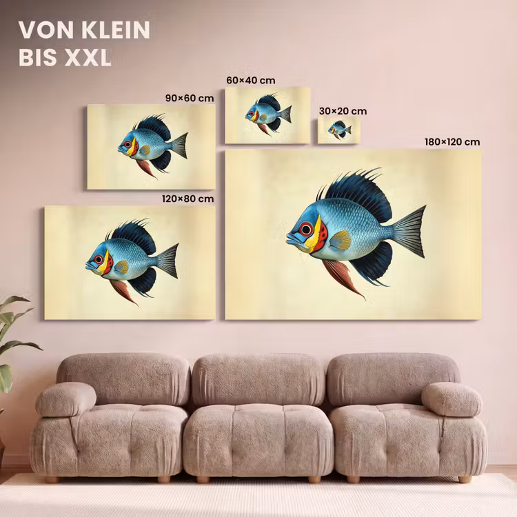 Blauw - Kieuwen - Vis - Illustratie canvas 2cm klein -Xsfeer8_DE