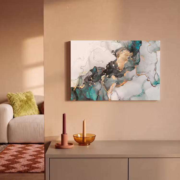 Blauw - Marmer - Goud canvas 2cm klein -sfeer1
