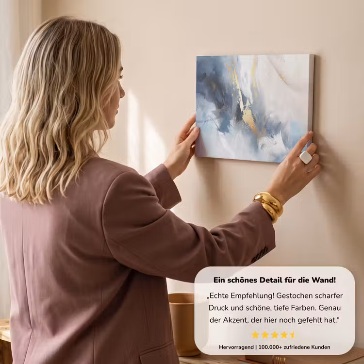 Blauw - Modern - Marmer - Abstract - Goud canvas 2cm klein -sfeer3