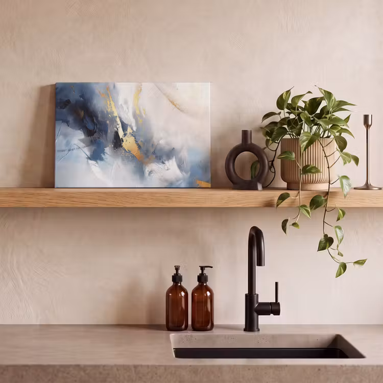 Blauw - Modern - Marmer - Abstract - Goud canvas 2cm klein -sfeer6