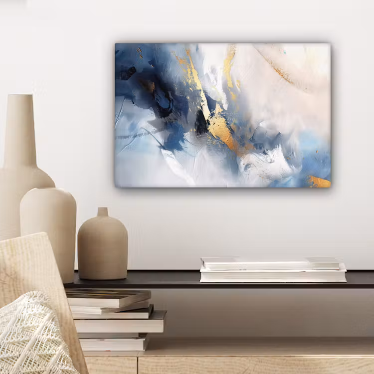 Blauw - Modern - Marmer - Abstract - Goud canvas 2cm klein -closeup_print_DE