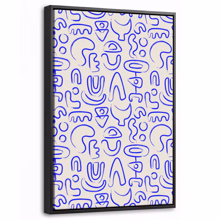 Blauw - Patroon - Abstract - Beige Canvas met baklijst klein 1125 -threedimensional_3d_global