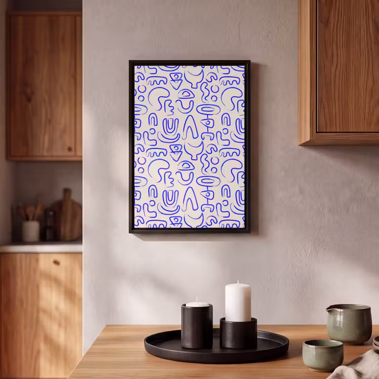 Blauw - Patroon - Abstract - Beige Canvas met baklijst klein 1125 -atmosphere_sfeer2_global