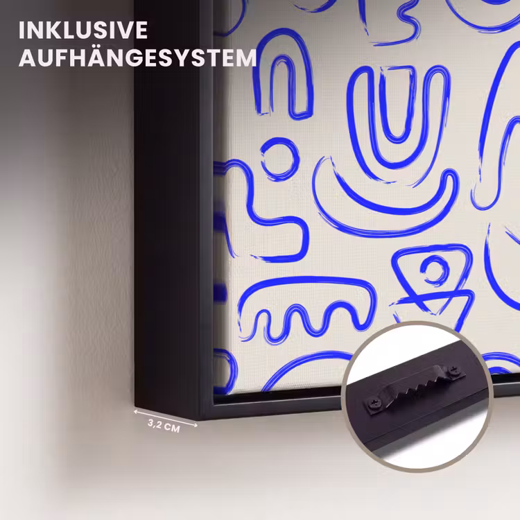 Blauw - Patroon - Abstract - Beige Canvas met baklijst klein 1125 -comparison_formatenoverzicht_DE