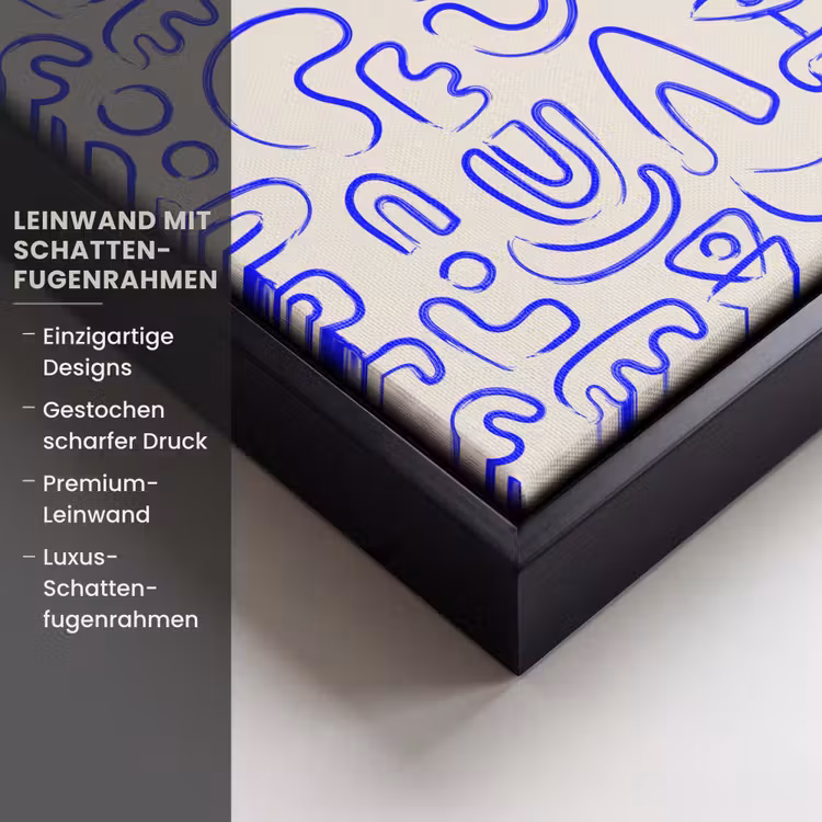 Blauw - Patroon - Abstract - Beige Canvas met baklijst klein 1125 -uniquesellingpoint_productkenmerken_DE
