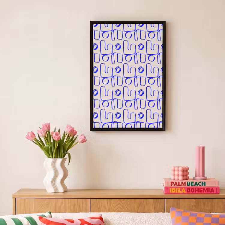 Blauw - Patroon - Beige - Abstract Canvas met baklijst klein 1125 -atmosphere_sfeer1_global