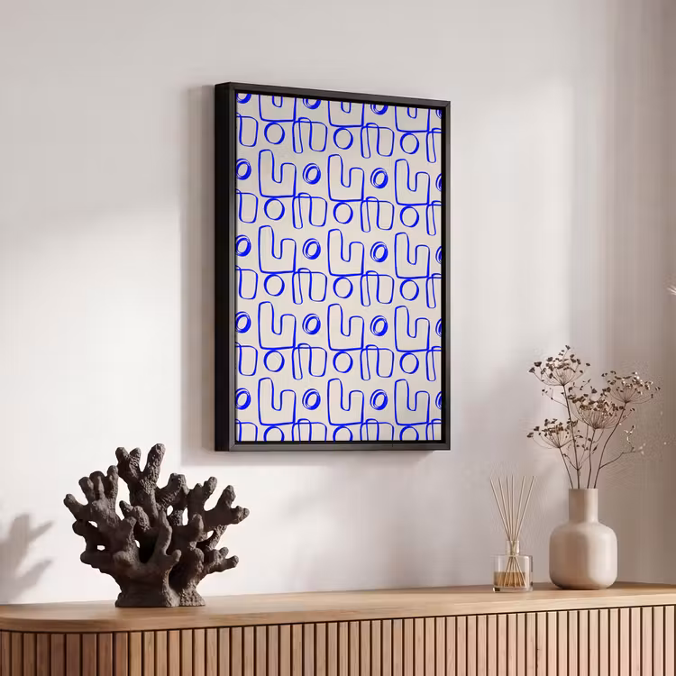 Blauw - Patroon - Beige - Abstract Canvas met baklijst klein 1125 -atmosphere_sfeer4_global