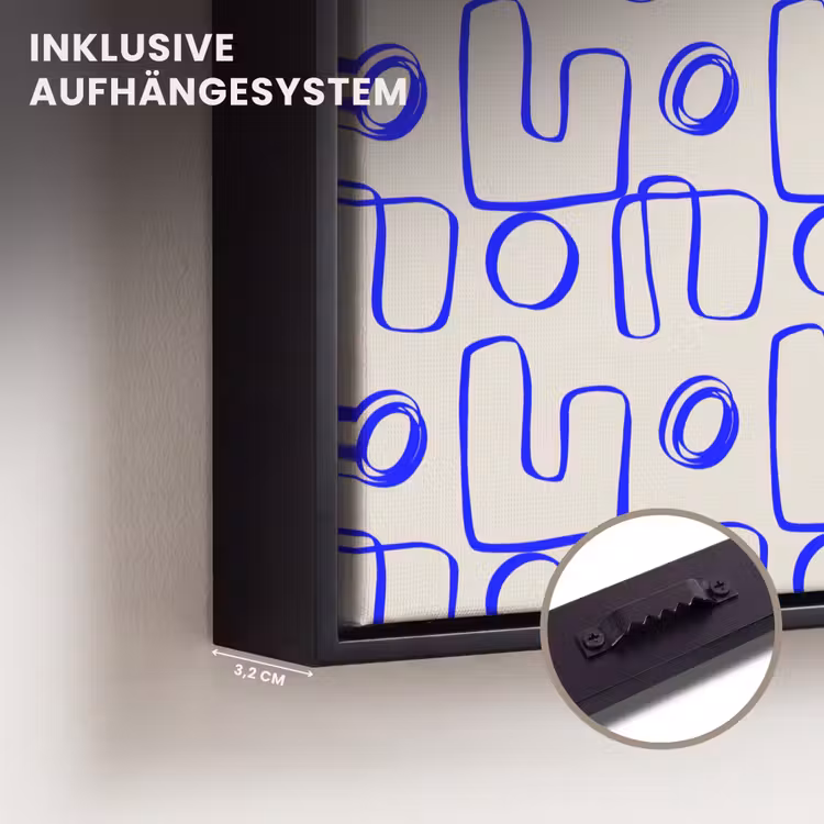 Blauw - Patroon - Beige - Abstract Canvas met baklijst klein 1125 -closeup_ophangsysteem_DE