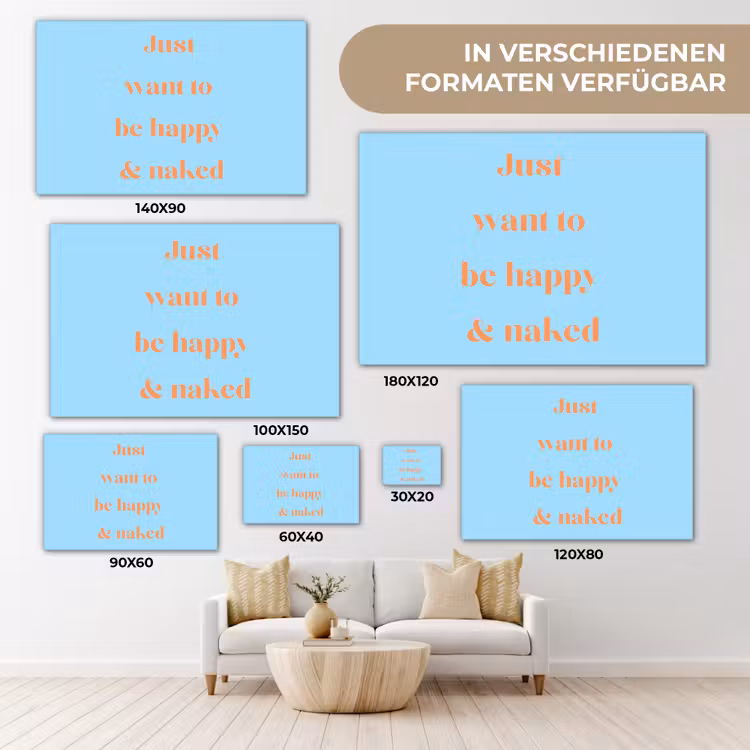 Blauw - Oranje - Just want to be happy & naked canvas 2cm klein -Xsfeer8_DE