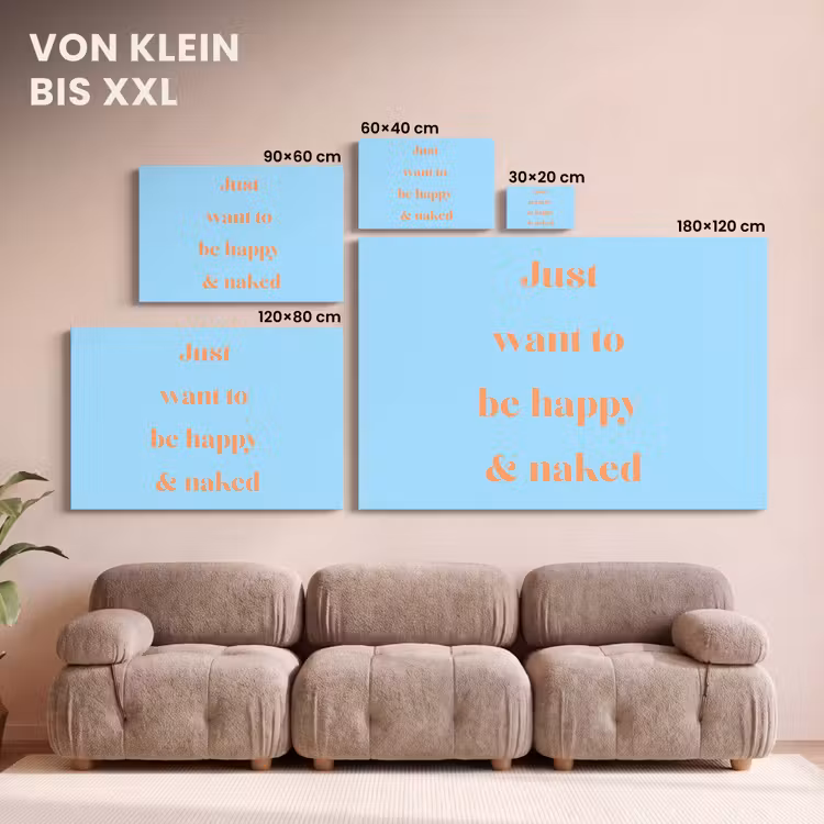 Blauw - Oranje - Just want to be happy & naked canvas 2cm klein -Xsfeer8_DE