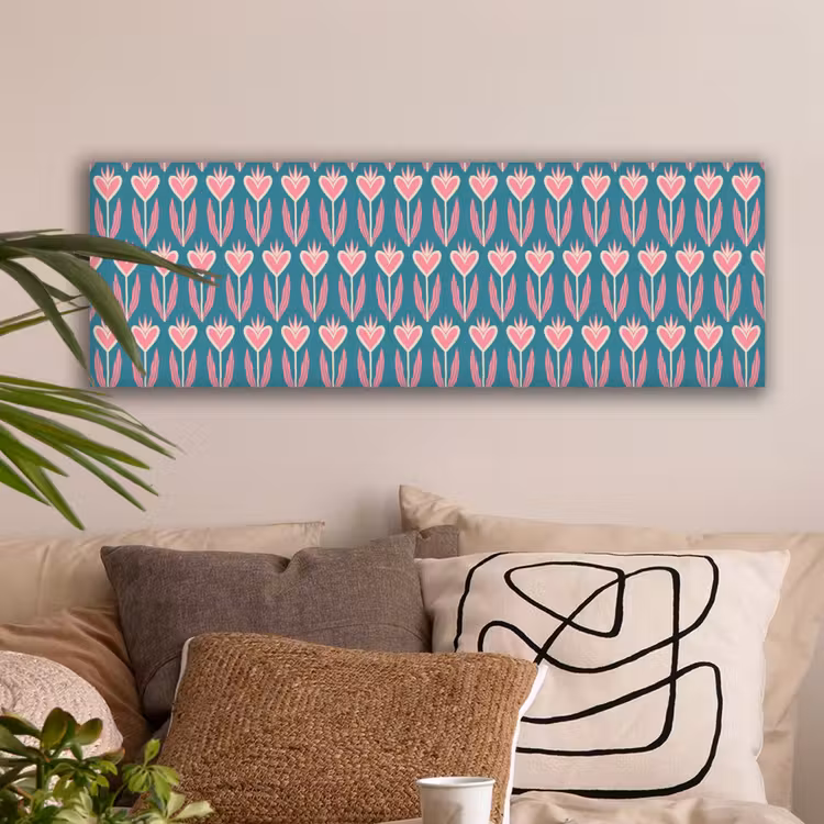 Blauw - Retro - Patroon - Hartjes canvas 2cm klein 828 -sfeer1