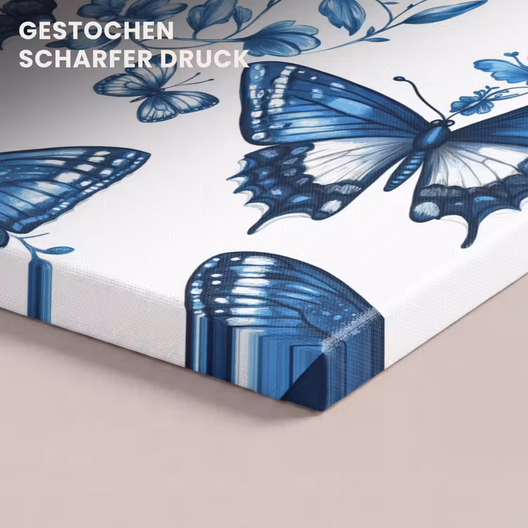 Blauw - Vlinders - Bloemen - Wit canvas 2cm klein 34 -closeup_print_DE