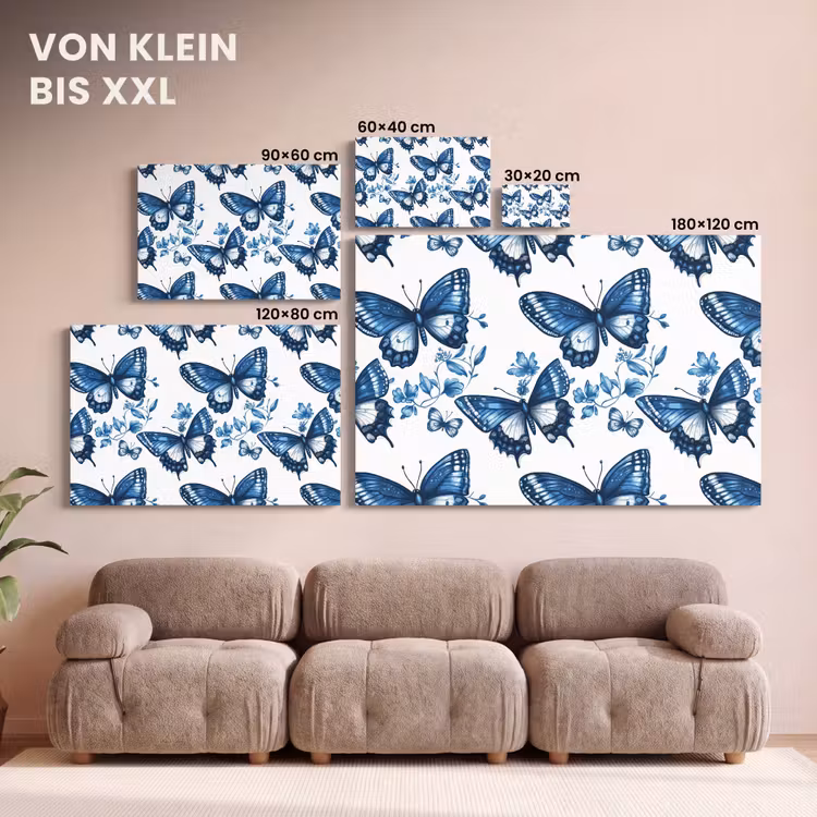 Blauw - Vlinders - Bloemen - Wit canvas 2cm klein 34 -Xsfeer8_DE