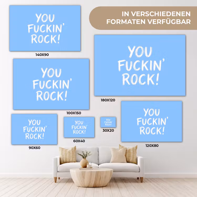 Blauw - Wit - You fuckin rock canvas 2cm klein -Xsfeer8_DE