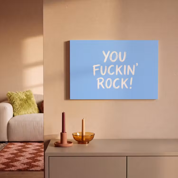Blauw - Wit - You fuckin rock canvas 2cm klein -sfeer1