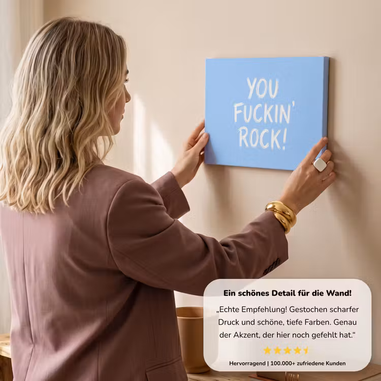 Blauw - Wit - You fuckin rock canvas 2cm klein -Xsfeer7_DE