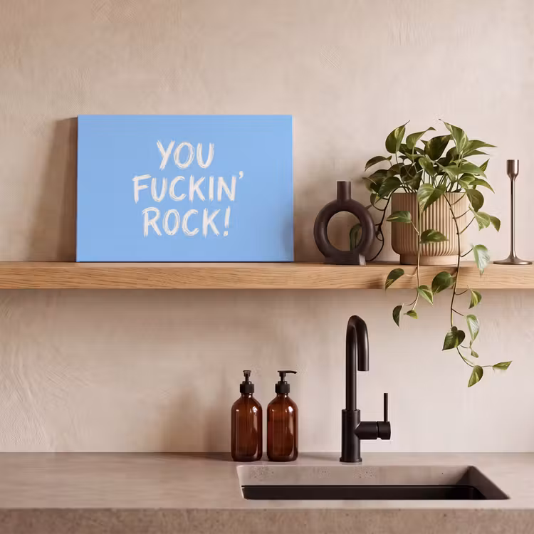 Blauw - Wit - You fuckin rock canvas 2cm klein -sfeer3
