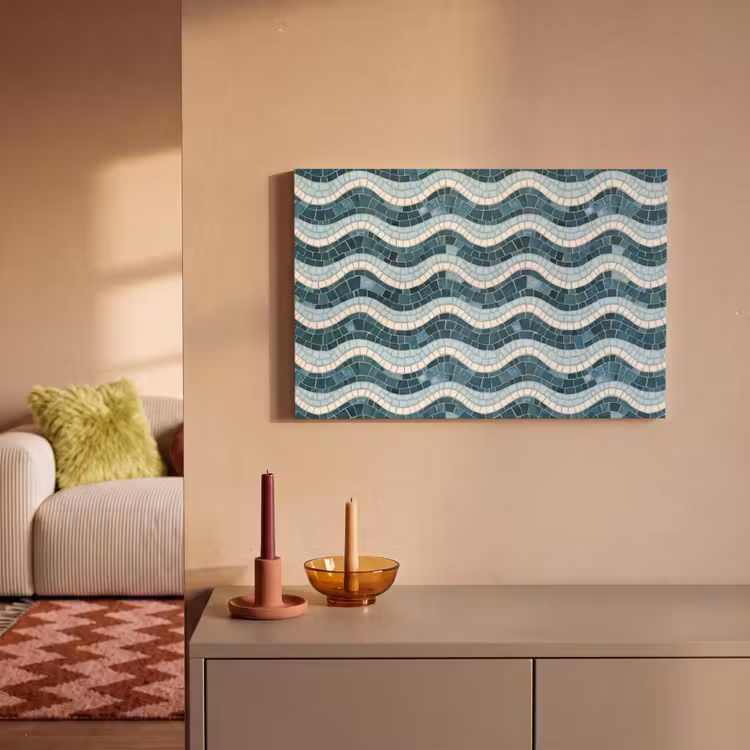 Blauw - Wit - Mozaïek - Golvend canvas 2cm klein 34 -sfeer1
