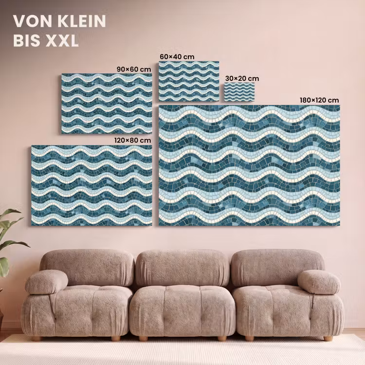 Blauw - Wit - Mozaïek - Golvend canvas 2cm klein 34 -Xsfeer8_DE