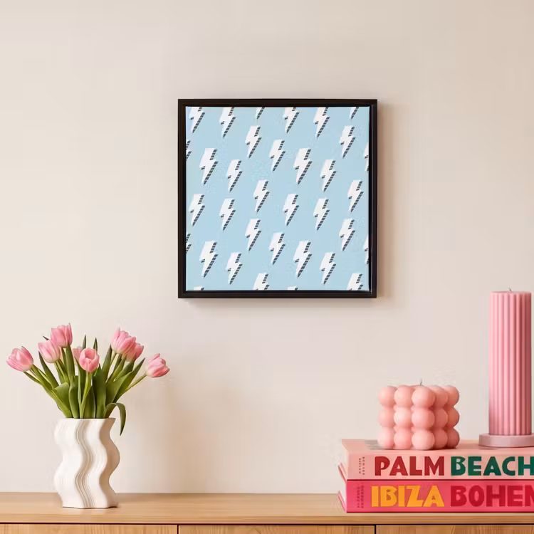 Blauw - Wit - Patroon - Bliksem Canvas met baklijst klein 1124 -atmosphere_sfeer1_global