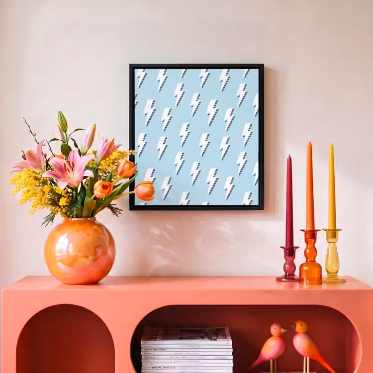 Blauw - Wit - Patroon - Bliksem Canvas met baklijst klein 1124 -atmosphere_sfeer3_global
