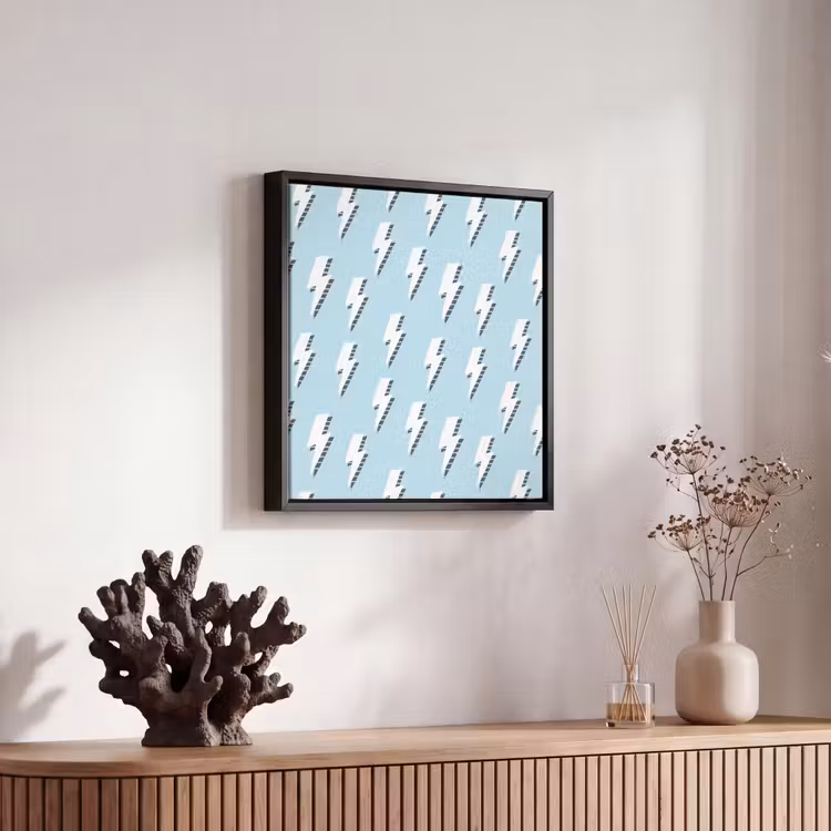Blauw - Wit - Patroon - Bliksem Canvas met baklijst klein 1124 -atmosphere_sfeer4_global
