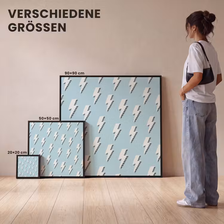 Blauw - Wit - Patroon - Bliksem Canvas met baklijst klein 1124 -comparison_formatenoverzicht_DE