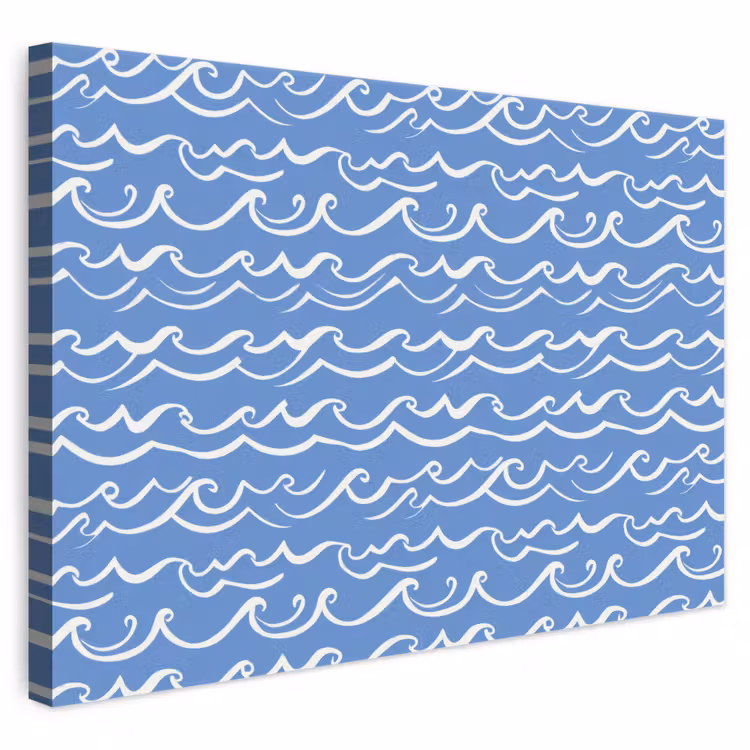 Blauw - Wit - Simpel - Getekend - Golven canvas 2cm klein 34 -3d