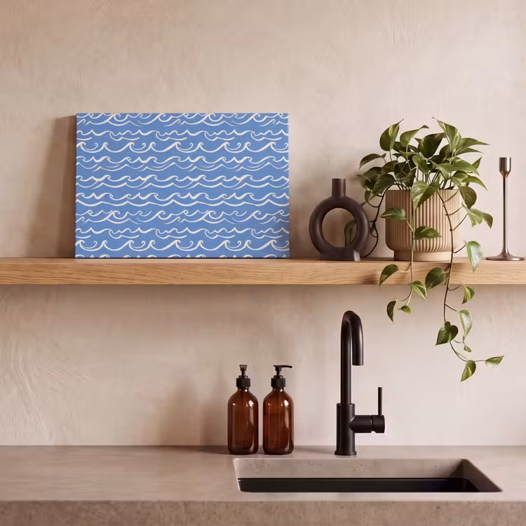 Blauw - Wit - Simpel - Getekend - Golven canvas 2cm klein 34 -sfeer3
