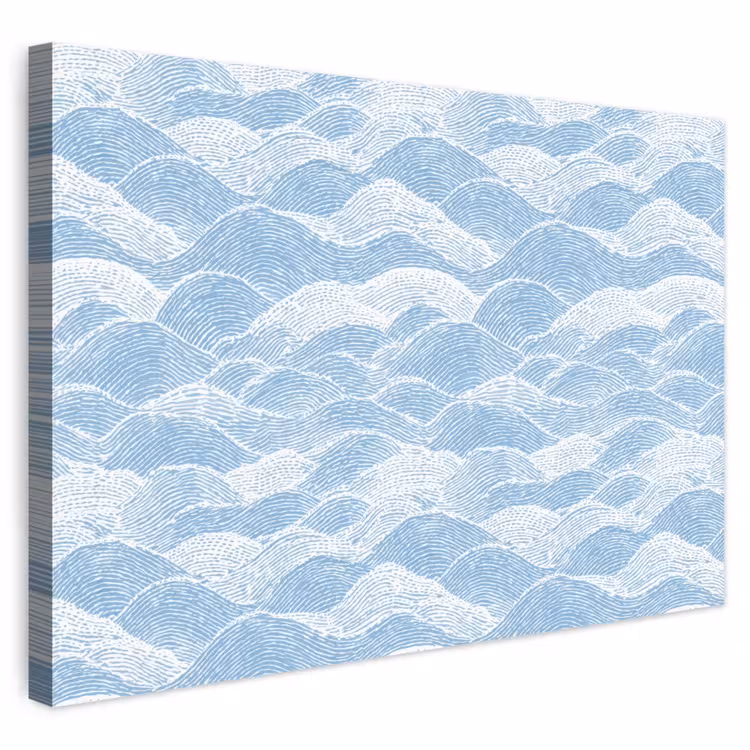 Blauw - Wit - Golven - Getekend canvas 2cm klein 34 -3d