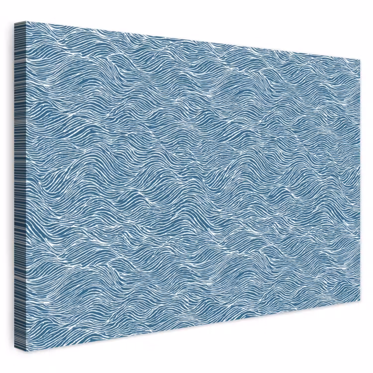 Blauw - Wit - Golven - Getekend - Textuur canvas 2cm klein 34 -3d