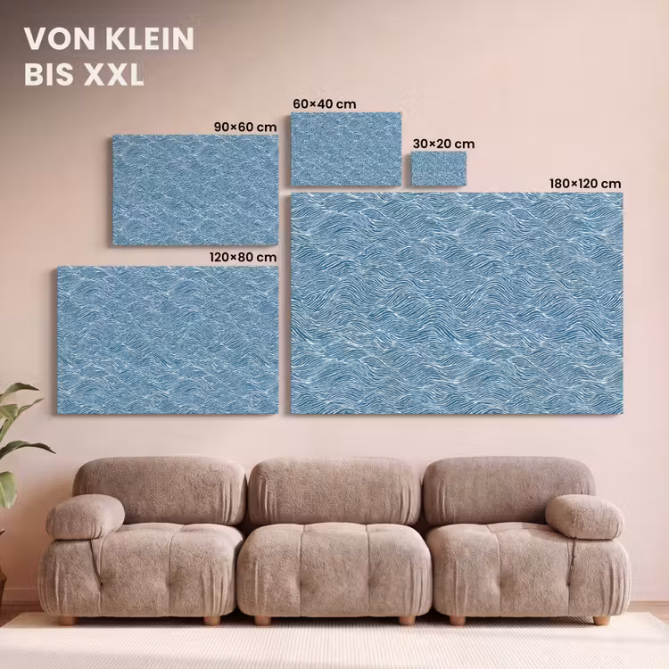 Blauw - Wit - Golven - Getekend - Textuur canvas 2cm klein 34 -Xsfeer8_DE