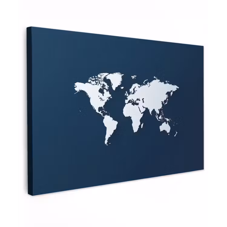 Blauw - Wereldkaart - Modern - Wit canvas 2cm klein -z3d