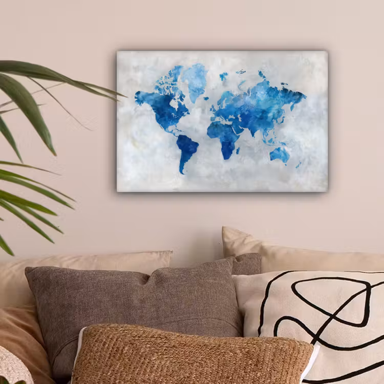 Blauw - Wolken - Textuur - Wereldkaart canvas 2cm klein -sfeer1