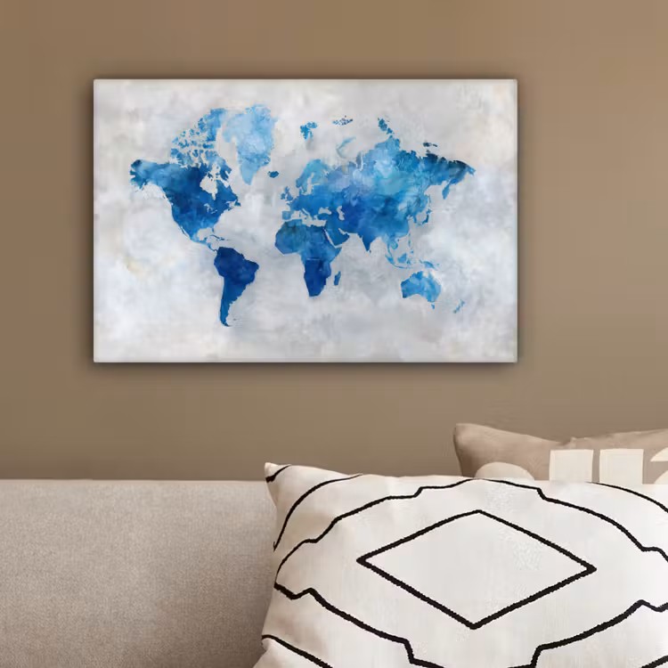 Blauw - Wolken - Textuur - Wereldkaart canvas 2cm klein -sfeer3