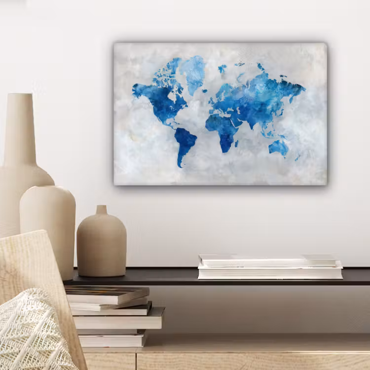Blauw - Wolken - Textuur - Wereldkaart canvas 2cm klein -sfeer6